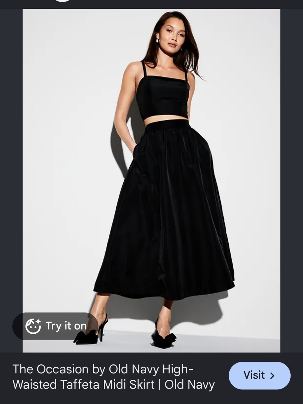 Old Navy Black Taffeta A-Line Midi Skirt